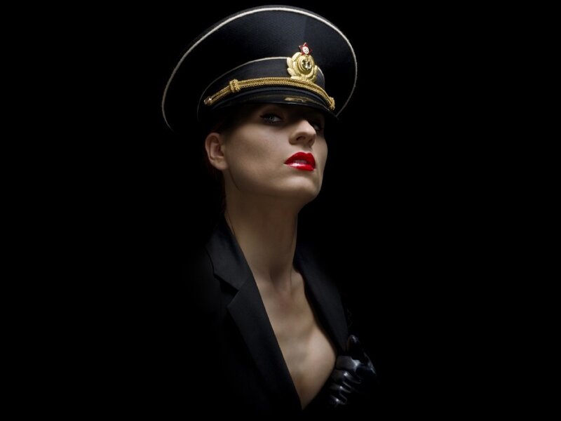 woman in military hat portrait