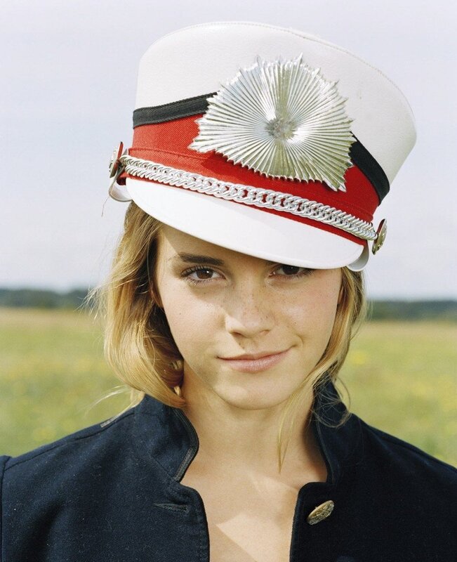 Woman in Military Hat — White, Calm