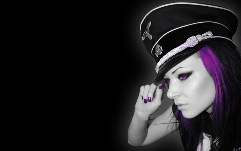 woman in military hat with purple hair