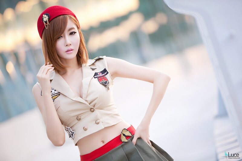 Woman in Military-style Outfit — Beige, Confident, Sunset