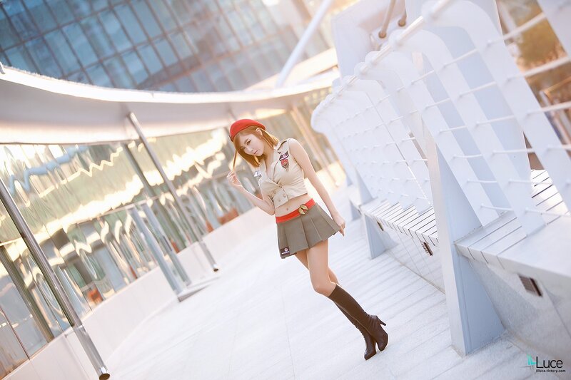 Woman in Military-style Outfit — White, Dramatic, Sunset
