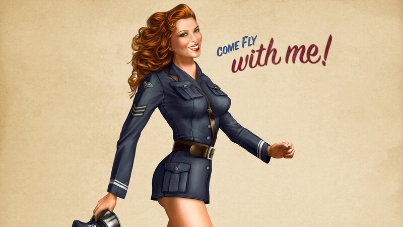 Woman in Military Uniform — Blue, Confident, Illustration, Helmet, Text, Brown