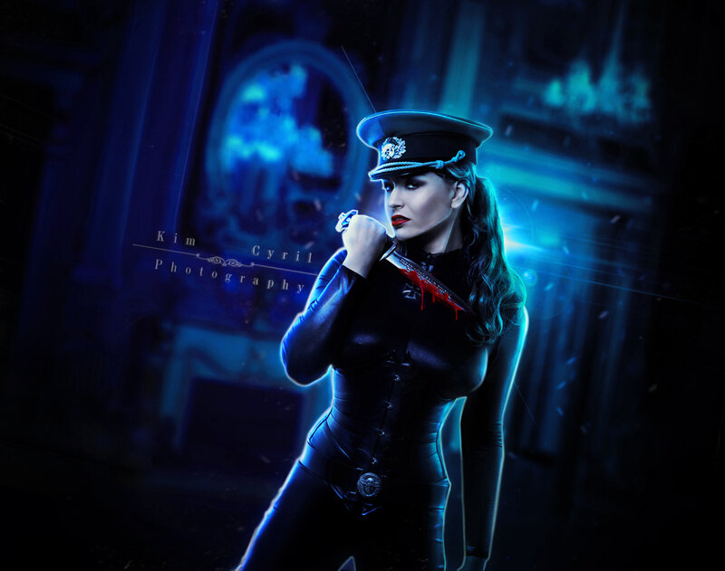 Woman in Military Uniform — Blue, Dramatic, Night