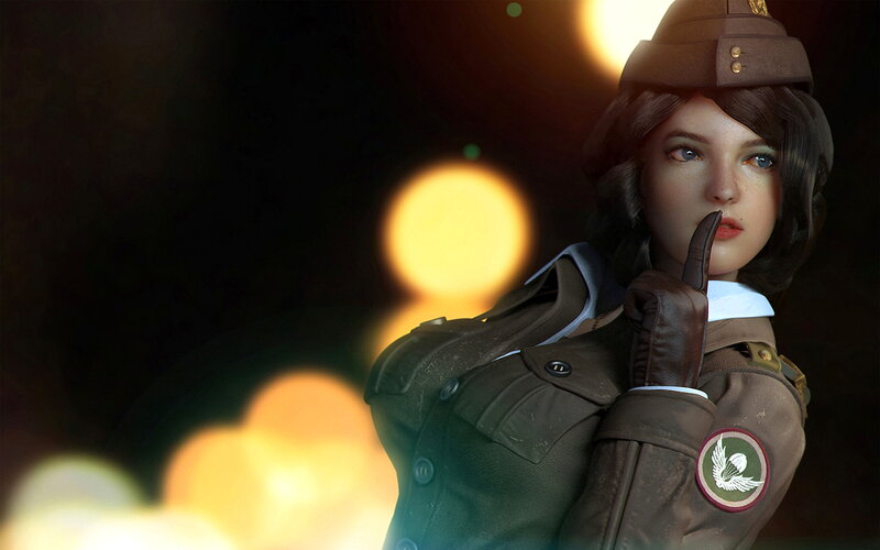 Woman in Military Uniform — Brown, Dramatic, Night