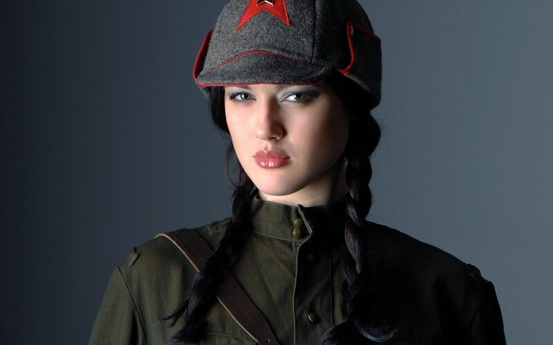 Woman in Military Uniform — Gray, Serious, Photograph, Hat
