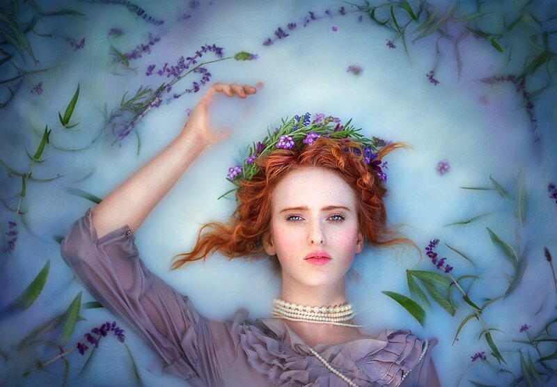 Woman in Milk Bath — Blue