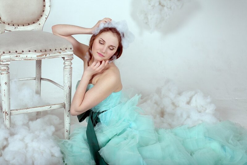 Woman in Mint Dress — Mint Green, Serene, Photograph