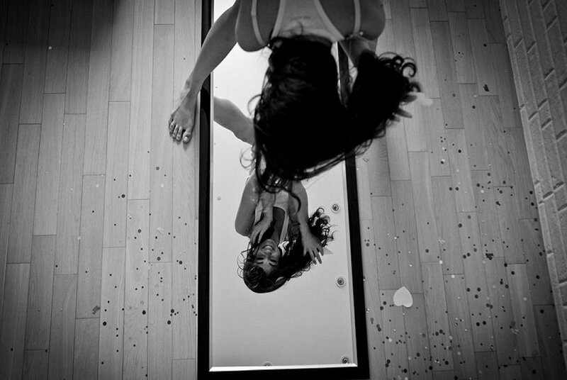 Woman in Mirror Reflection — Black, Dramatic
