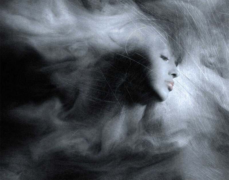 woman in misty profile