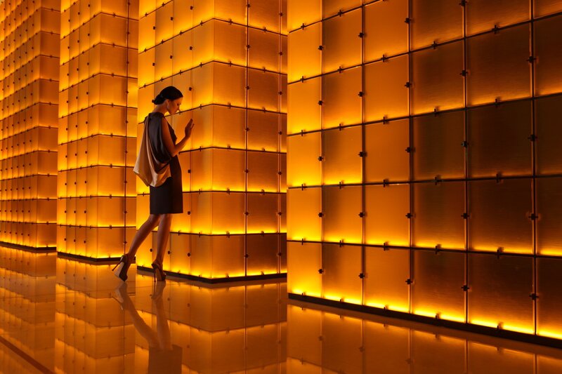 woman in modern hallway