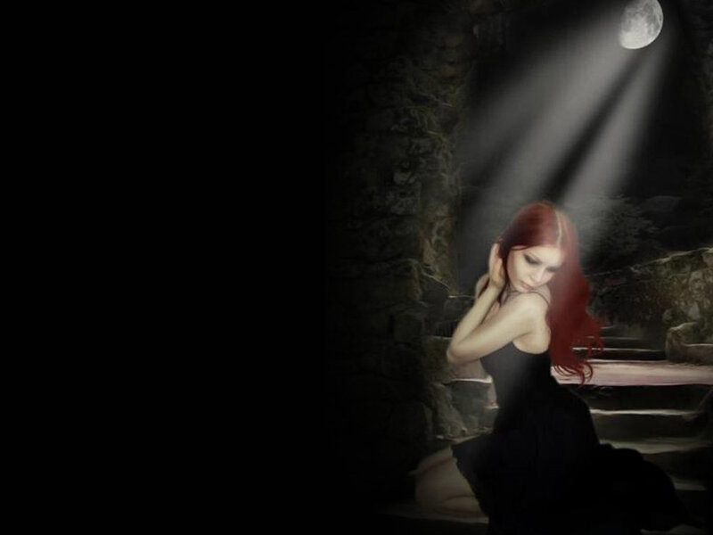 woman in moonlight on stairs