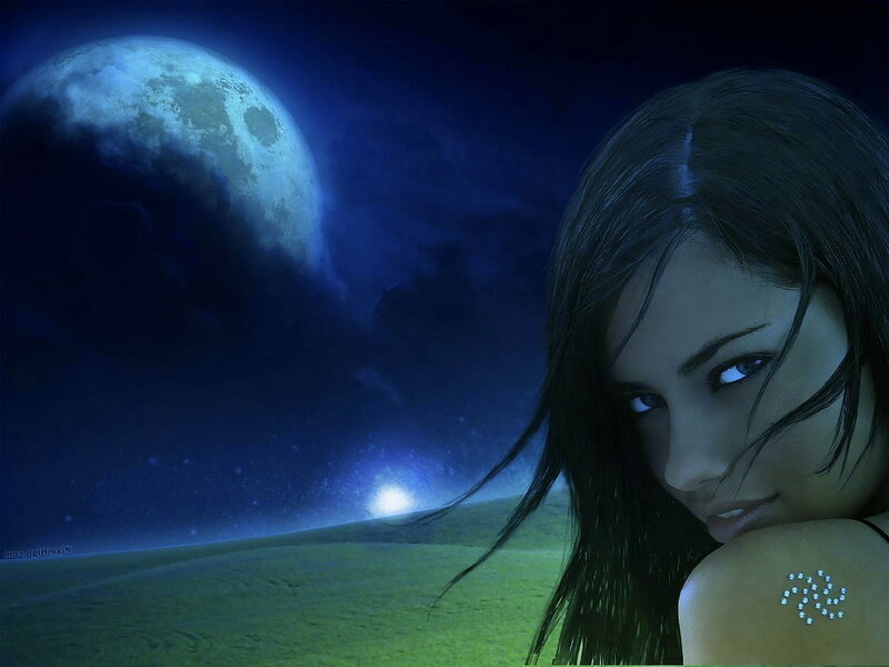 Woman in Moonlit Field