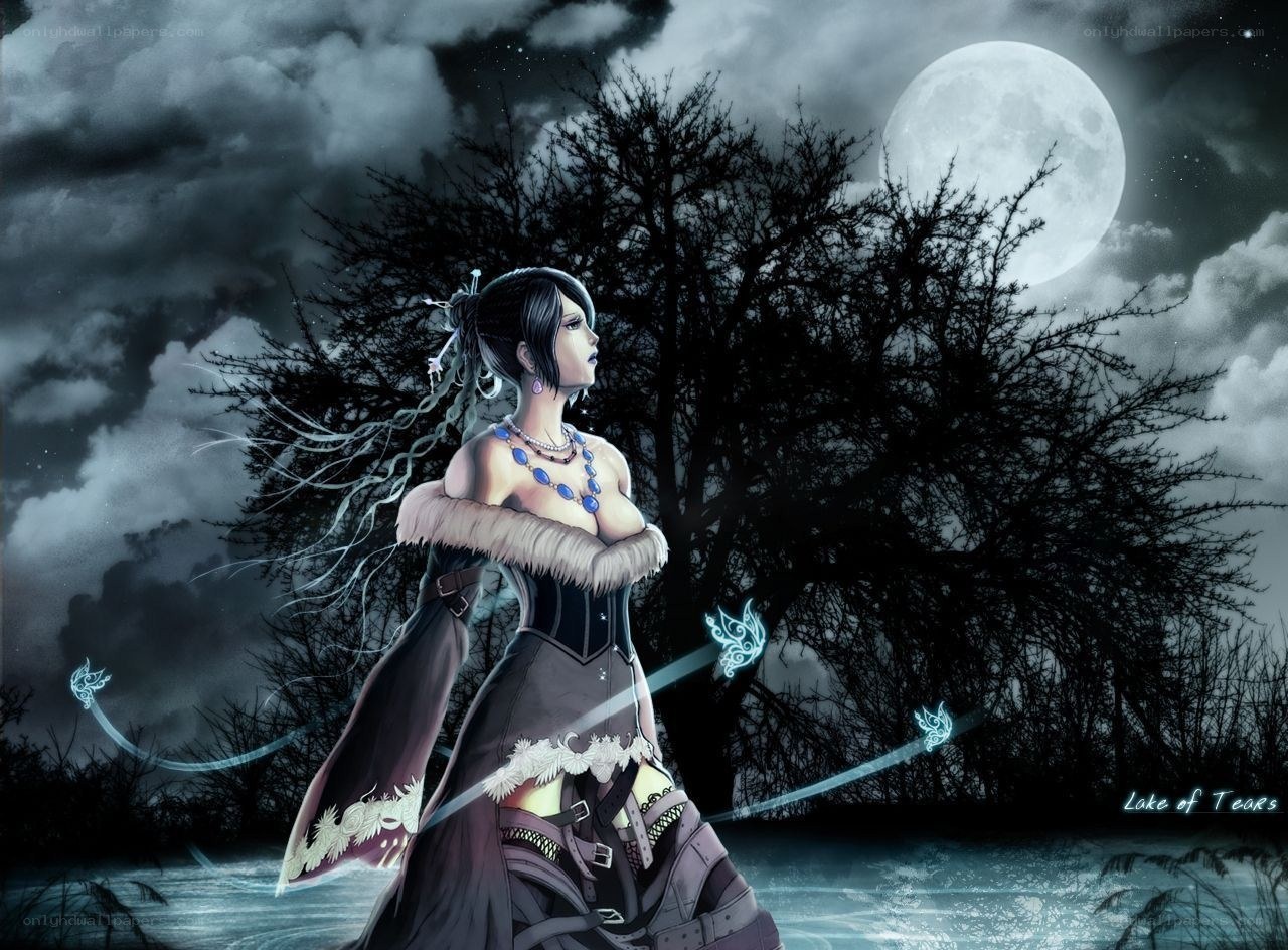 Woman in moonlit forest