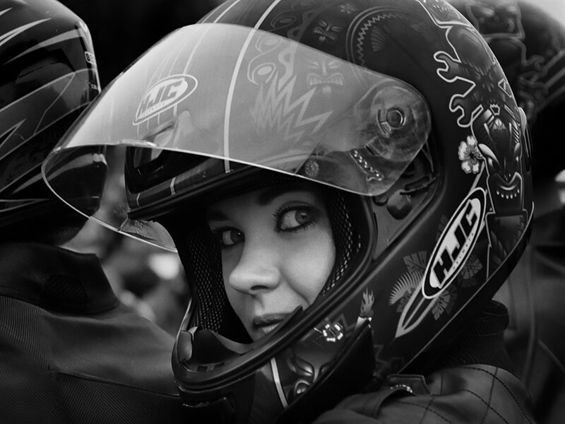 Woman in Motorcycle Helmet — Black