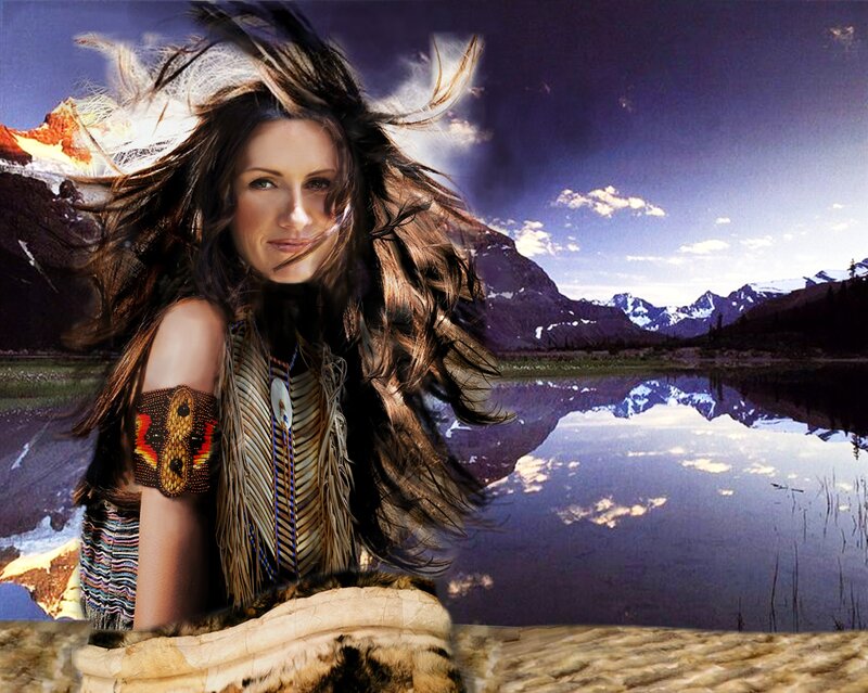 woman in native attire by lake