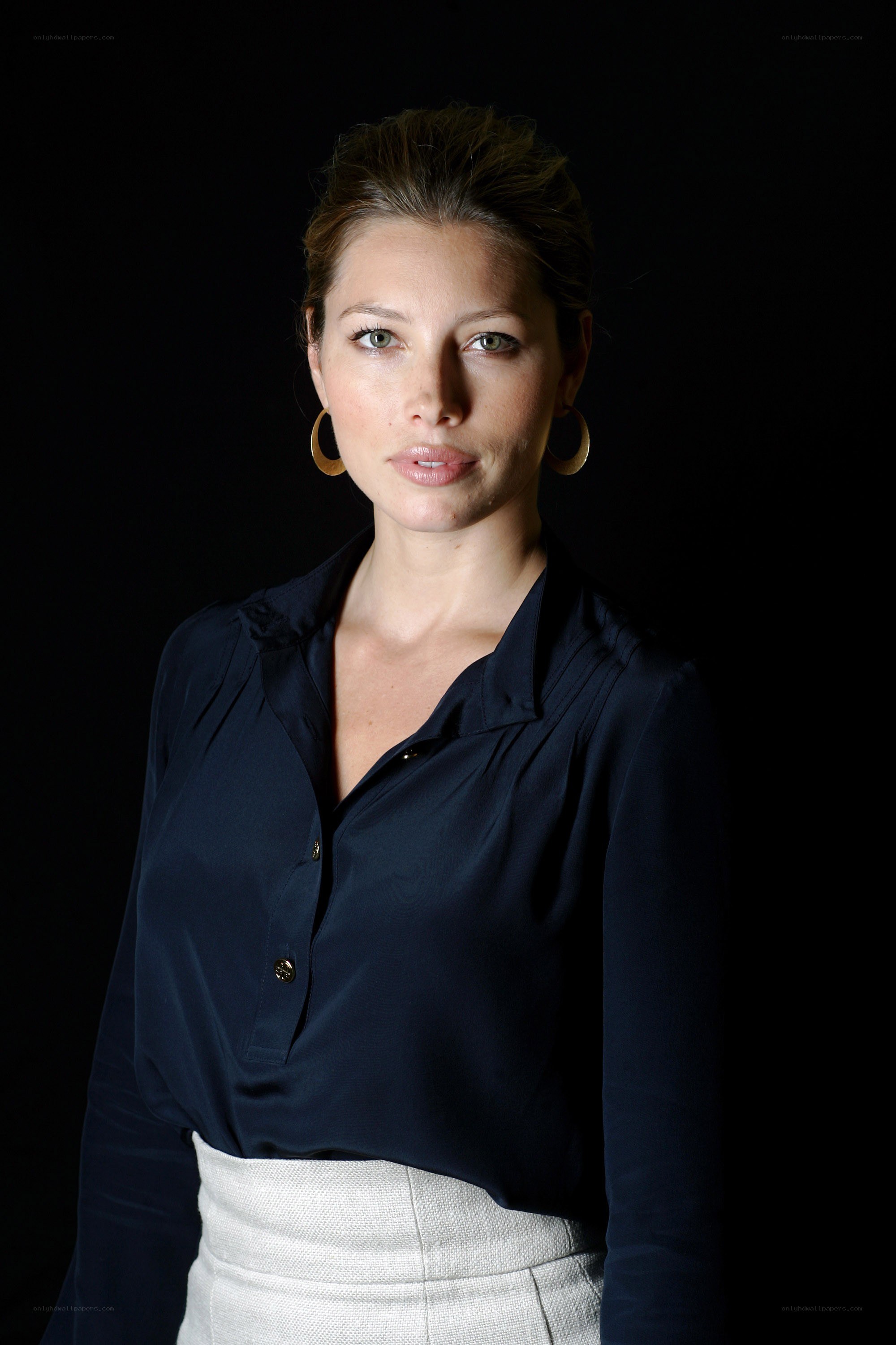 woman in navy blouse