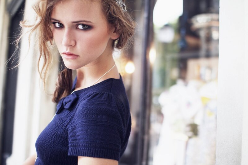 woman in navy blue top
