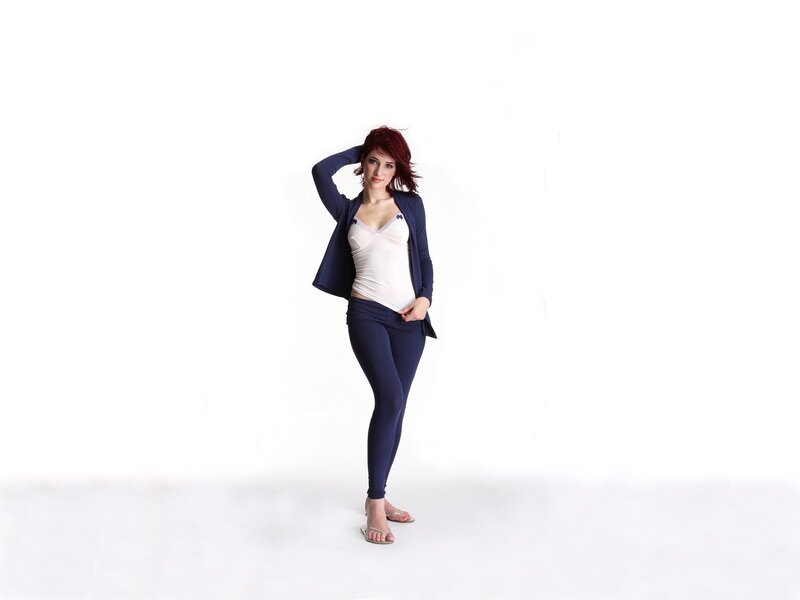 woman in navy outfit