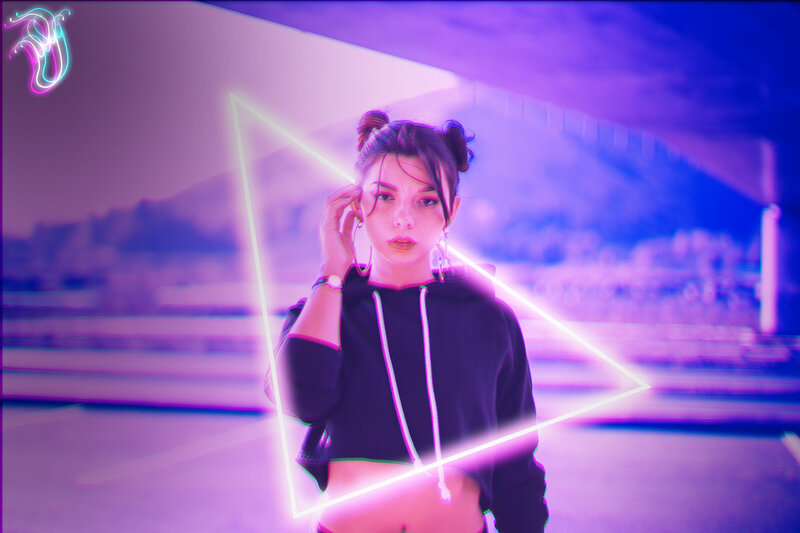Woman in Neon Hoodie — Purple