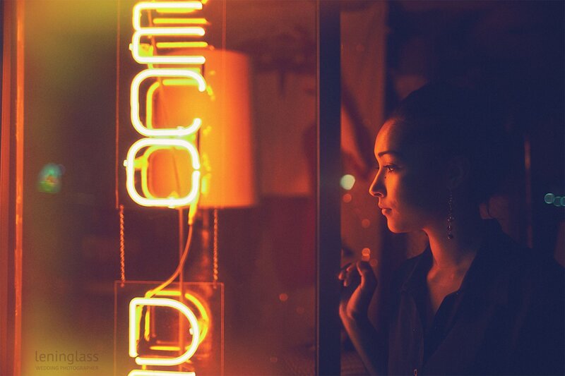 woman in neon light