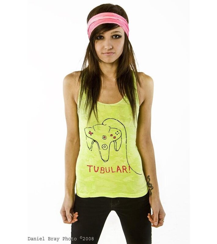 woman in neon tank top