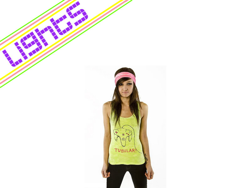 woman in neon tank top