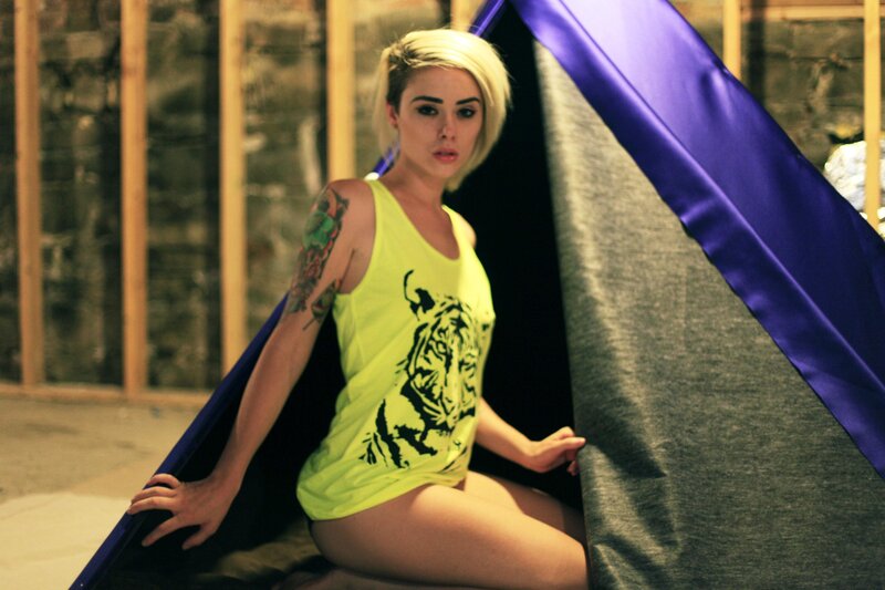 Woman in neon tank top