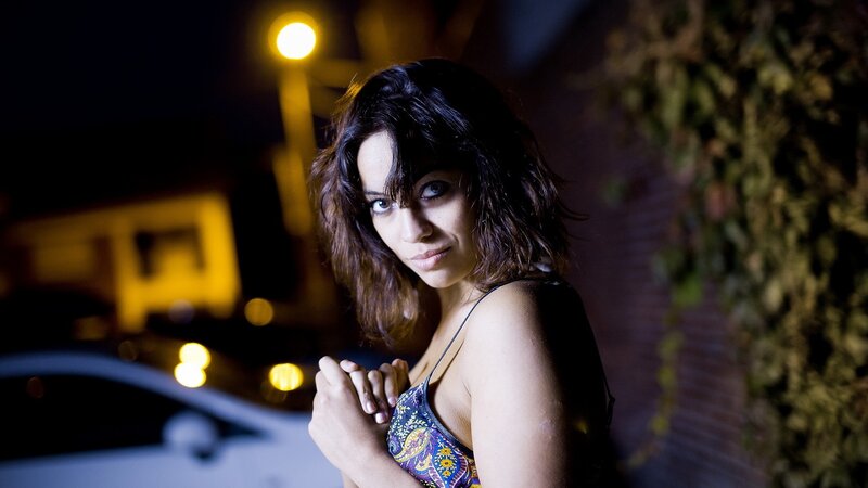 woman in night street