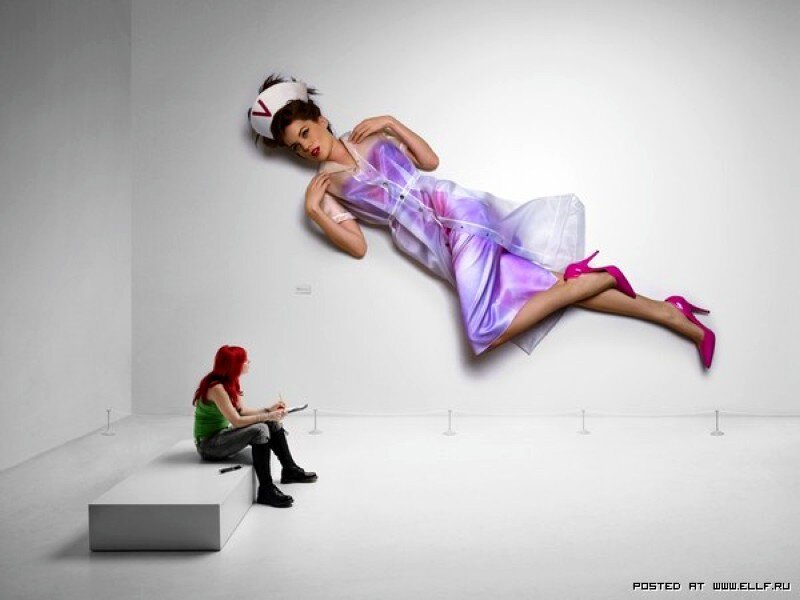 woman in nurse costume floating