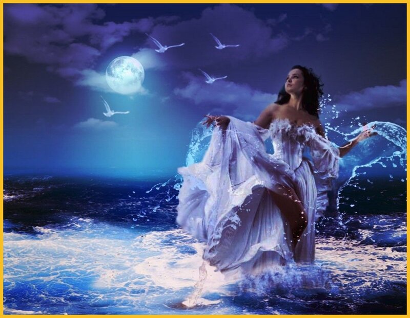 Woman in Ocean at Night — Blue, Dramatic