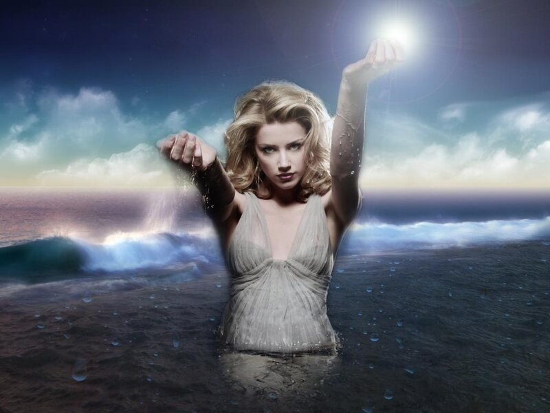 Woman in Ocean — Blue, Dramatic, Sunset