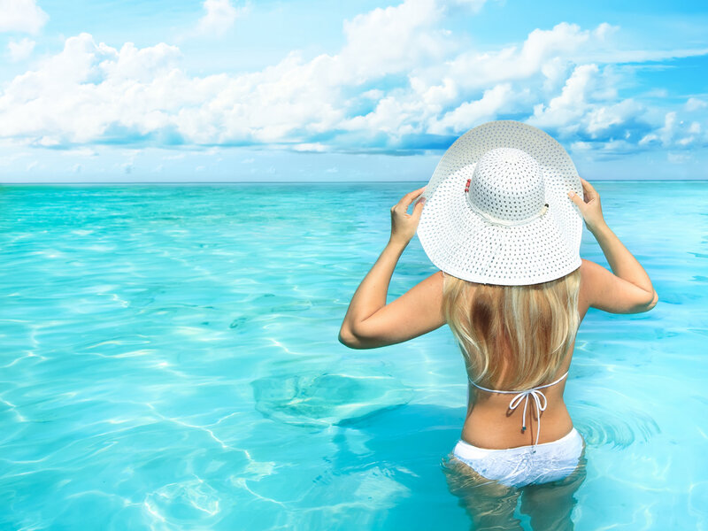 Woman in Ocean — Blue, Serene, Afternoon, Photograph