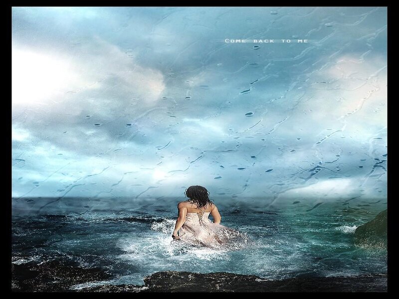 Woman in Ocean — Blue