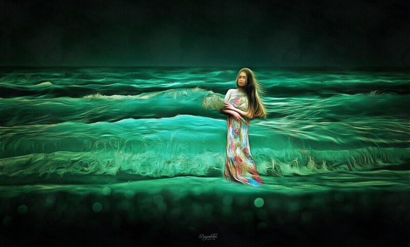 Woman in Ocean — Green, Dramatic