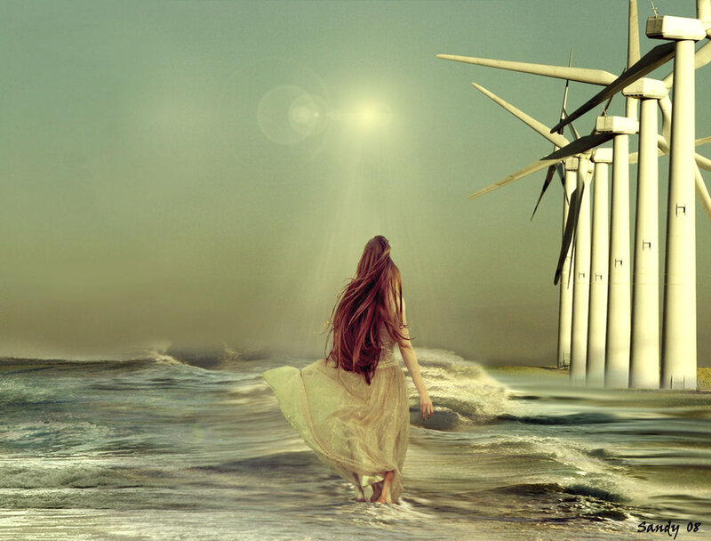 Woman in Ocean — Green