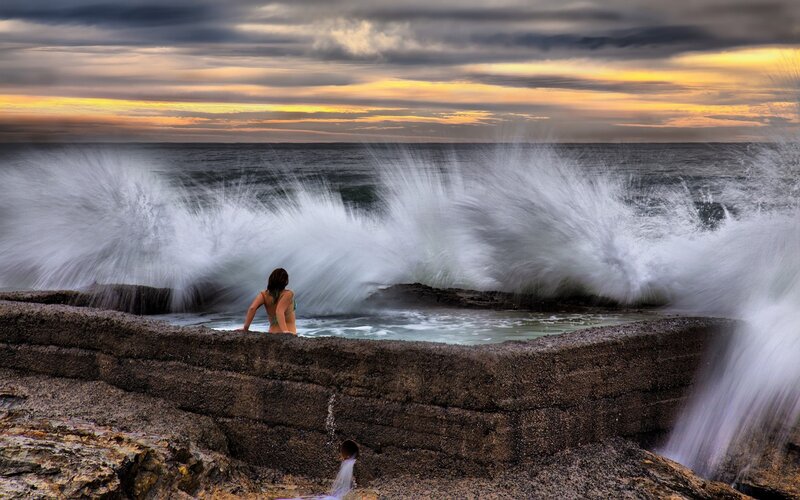 Woman in Ocean Pool — Gray