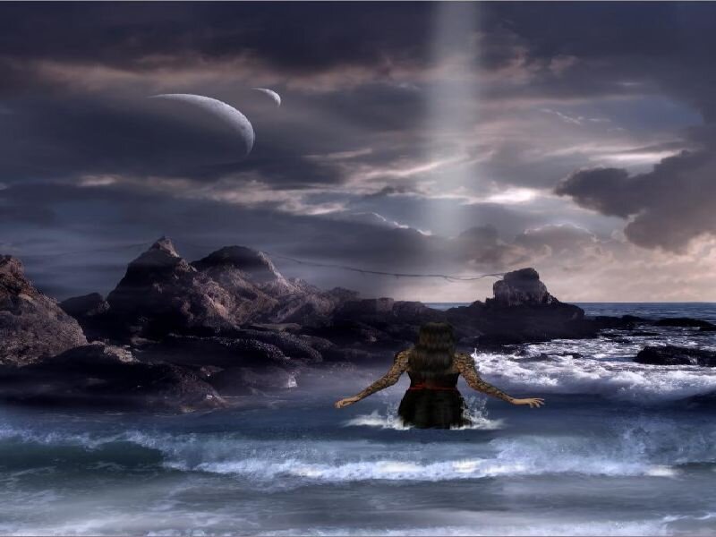 woman in ocean under moonlight