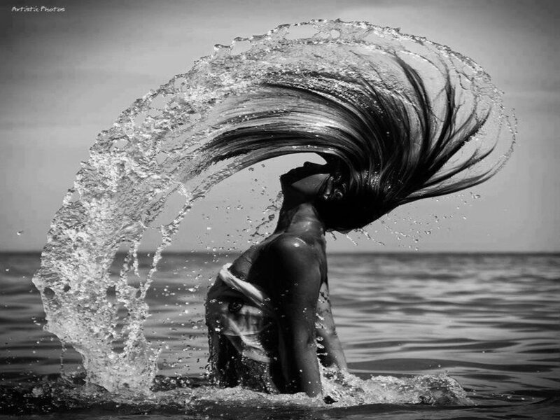 Woman in Ocean Water — Black, Dramatic, Photograph