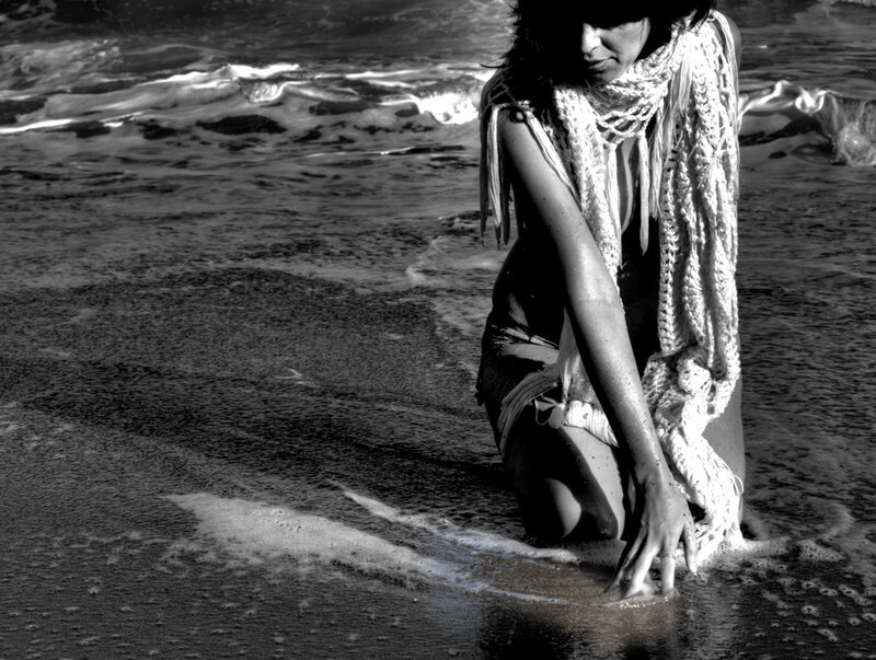 Woman in Ocean Water — Black, Dramatic