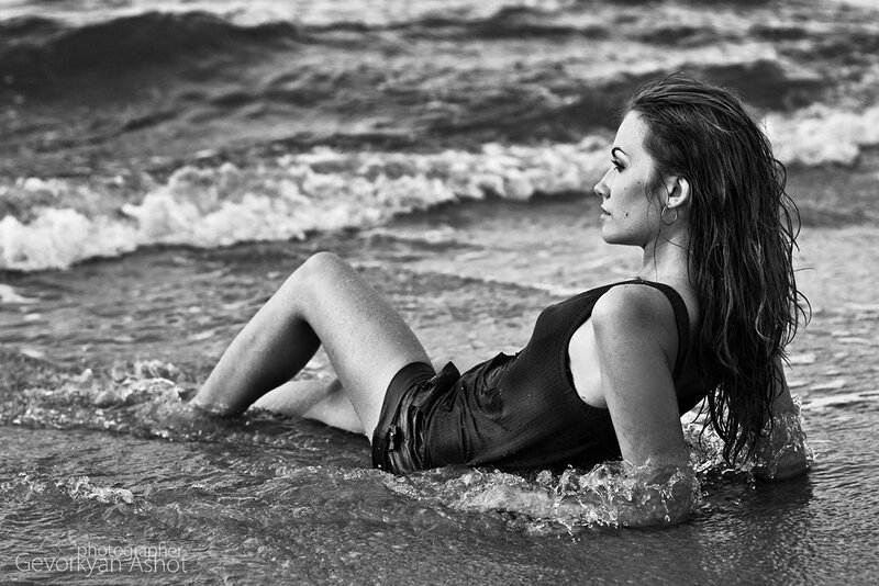 Woman in Ocean Water — Black, Serene