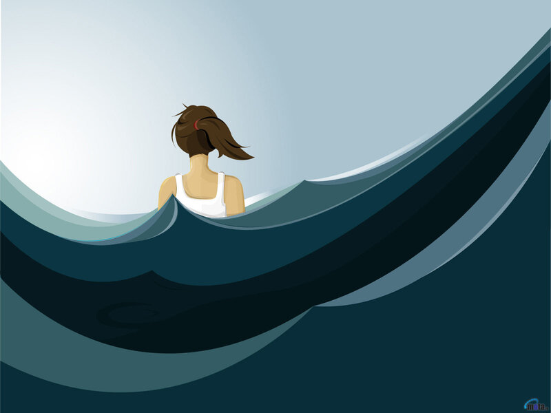 Woman in Ocean Waves — Blue, Calm, Digital Art