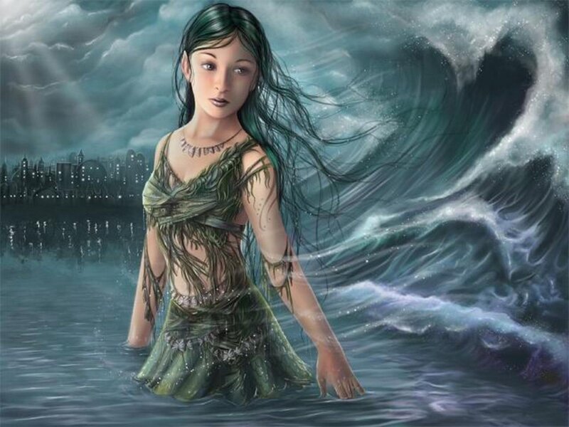 Woman in Ocean Waves — Blue, Dramatic