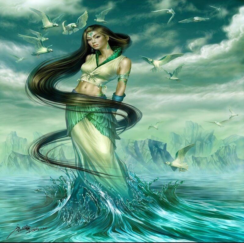 Woman in Ocean Waves — Teal