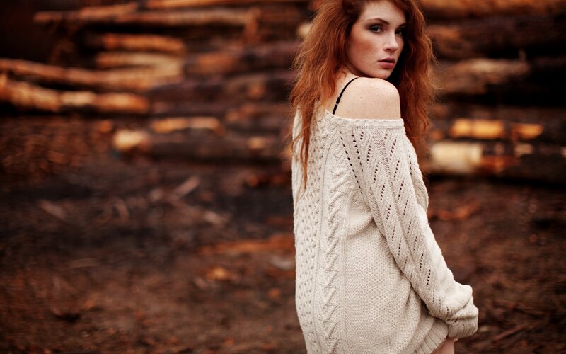 woman in off-shoulder sweater