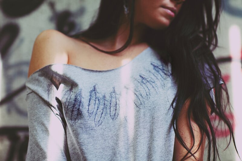 woman in off-shoulder top