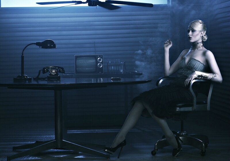 Woman in Office Chair — Blue
