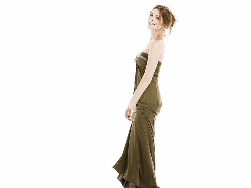 Woman in Olive Dress — Confident, Photograph, White Background