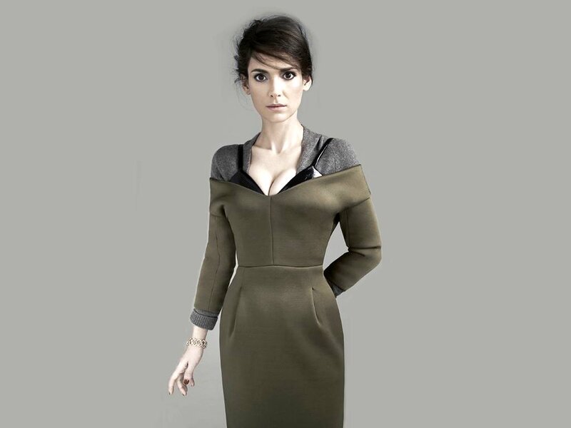 Woman in Olive Dress — Serious