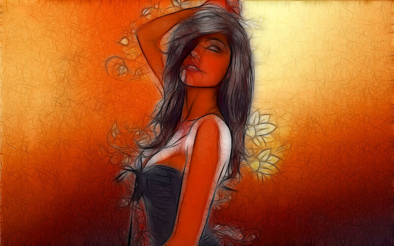 woman in orange abstract art