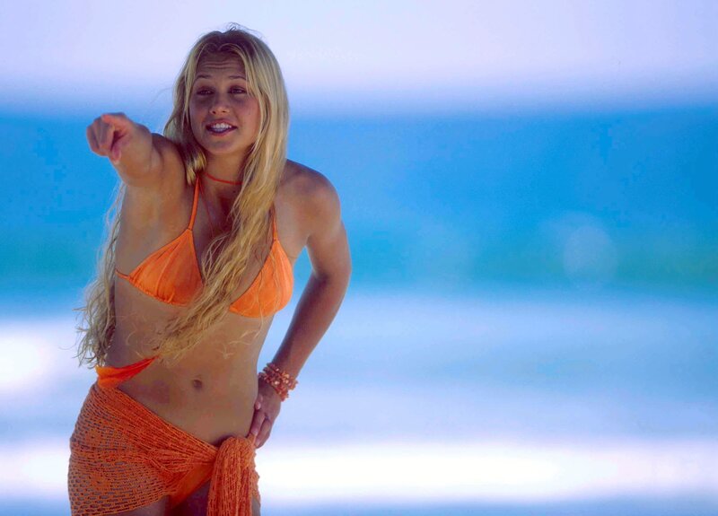 woman in orange bikini at beach